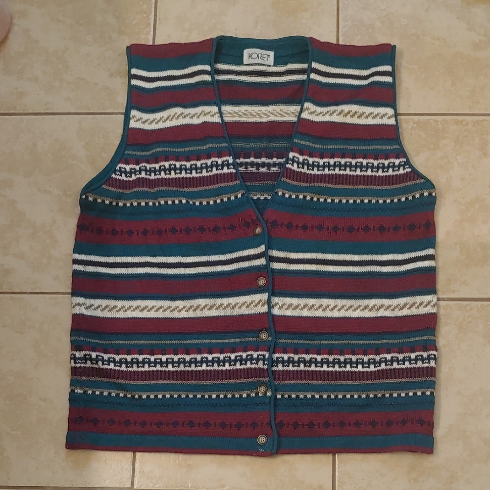 VTG Koret Striped Aztec Knit Vest Women's Size L